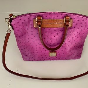 Dooney & Bourke Ostrich Embossed Leather Tote Fuchsia Crossbody Handbag